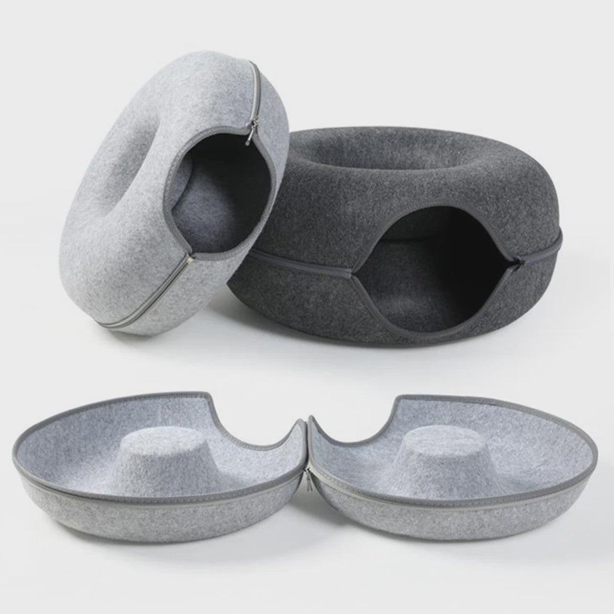 Ronde Katten Tunnel Nest - Comfortabel Vilt Bed en Speelhuisje
