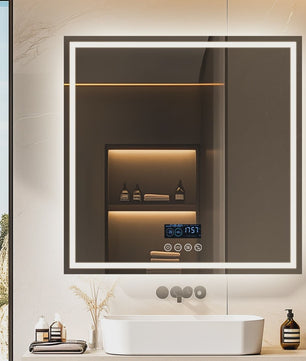 80cm LED Spiegel met Bluetooth, Tijd, Temperatuur & 3 Kleuren Verlichting - Anti-Condens