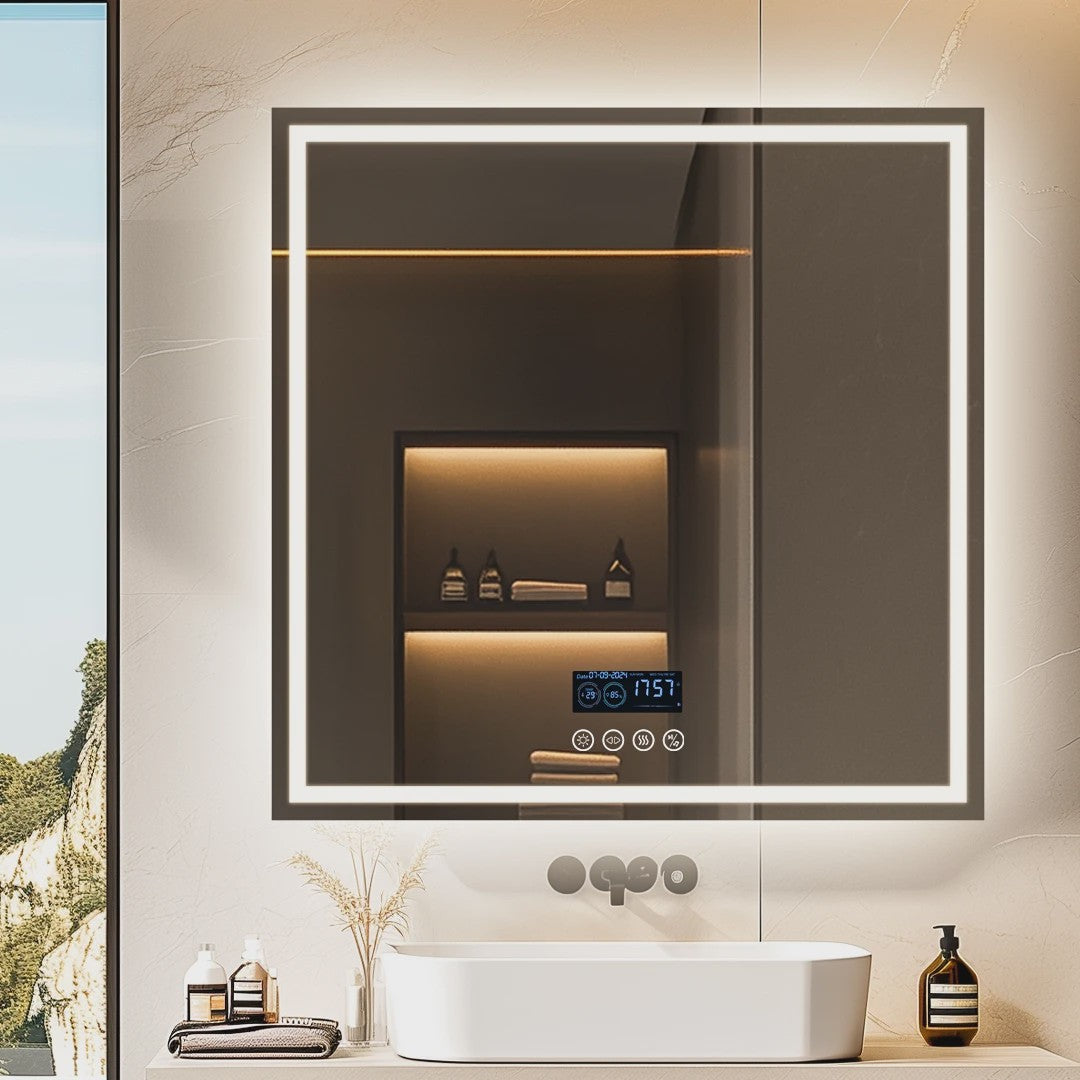 80cm LED Spiegel met Bluetooth, Tijd, Temperatuur & 3 Kleuren Verlichting - Anti-Condens