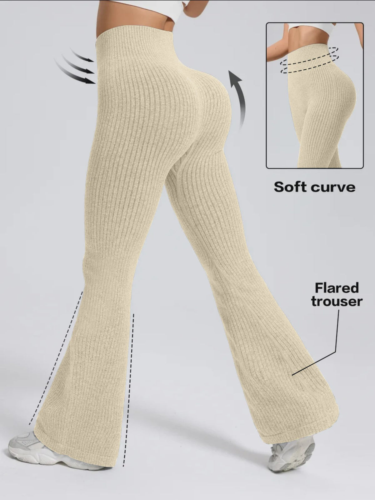 Hoge Taille Stretch Pantalon met Wijde Pijpen voor Dames - Slim Fit, Ideaal voor Workout & Casual Gebruik