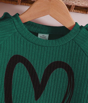 Meisjes Sweater & Broek Set - Lente/Herfst Mode met Hartjes Print en Ruches