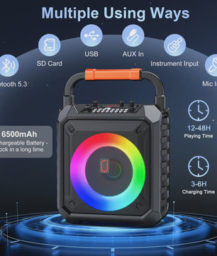 Karaoke Machine met Bluetooth, 2 Microfoons en LED Verlichting - Draagbaar Home Karaoke Systeem