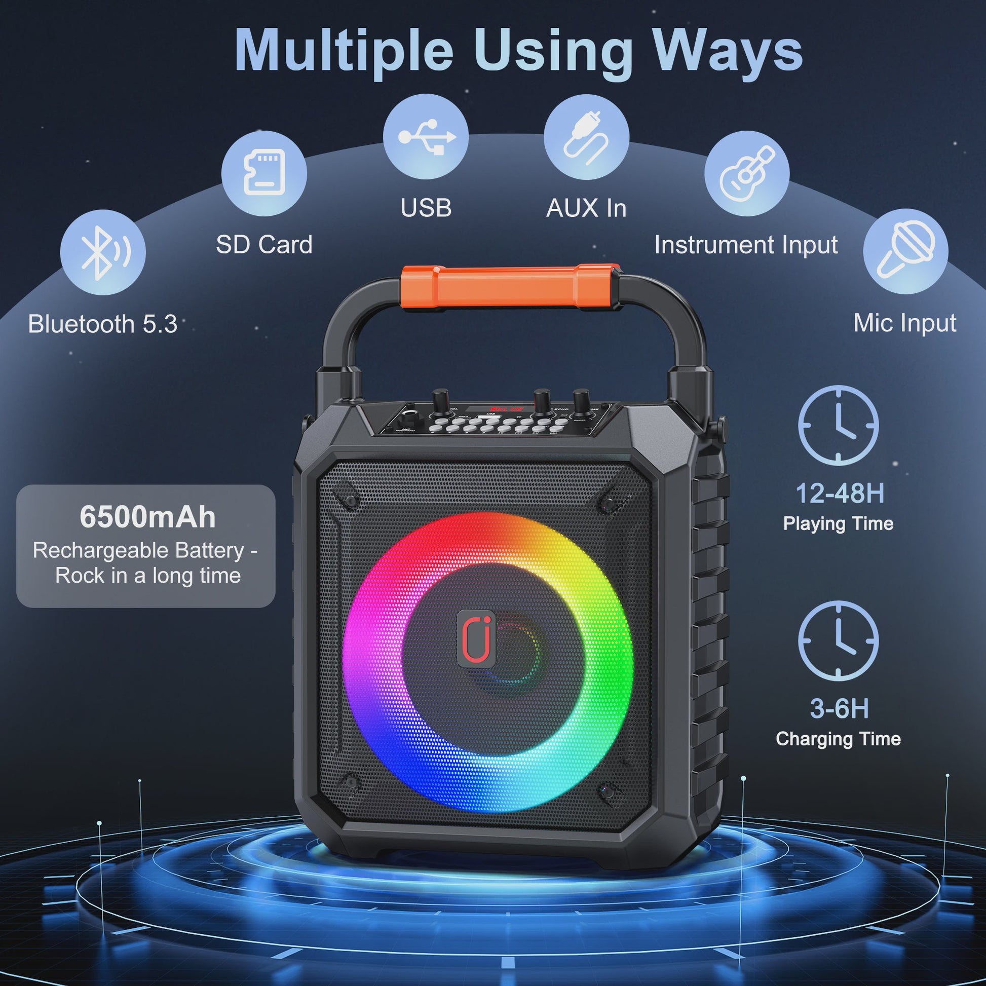 Karaoke Machine met Bluetooth, 2 Microfoons en LED Verlichting - Draagbaar Home Karaoke Systeem
