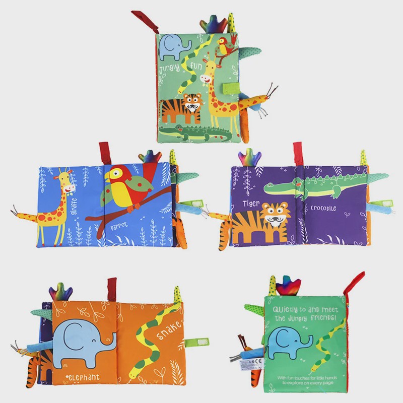 Interactief Stoffen Babyboek met Staartjes - Leerzaam en Veilig Speelgoed