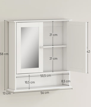 Kleankin Bathroom Cabinet with Wall Mirror with 2 Doors 3-Tier Cabinet for Storage Wall Cabinet