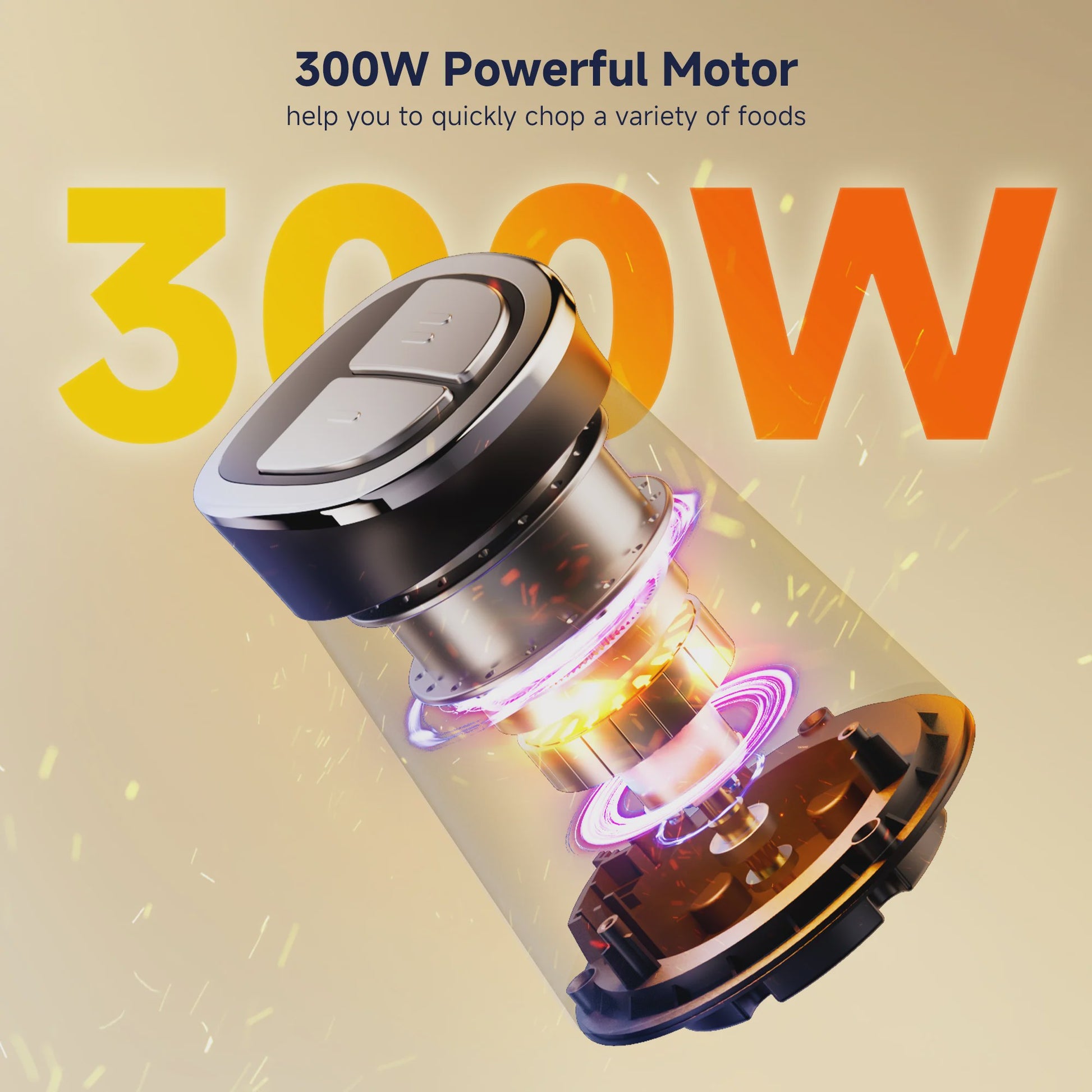 BioloMix Mini Elektrische Hakmolen - 300W, 2 kommen, 4 bladen