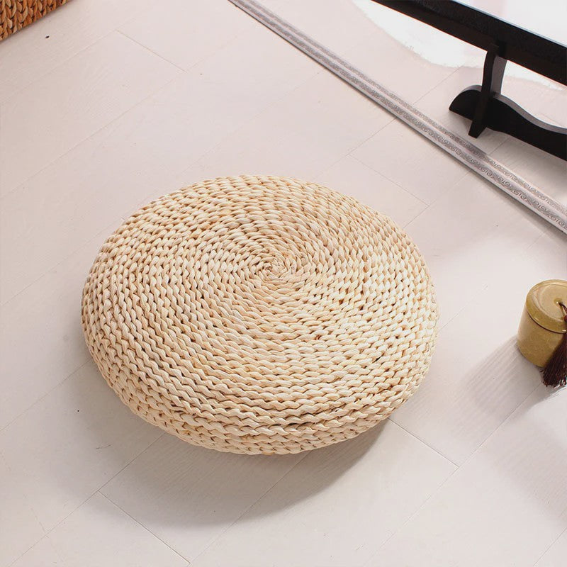 Ronde Tatami Meditatiekussen van Maïsschillen en Stro - Japans Design (30/40cm)