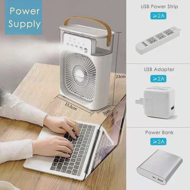 Draagbare 3-in-1 Air Cooler Ventilator met Vernevelaar en LED Nachtlampje
