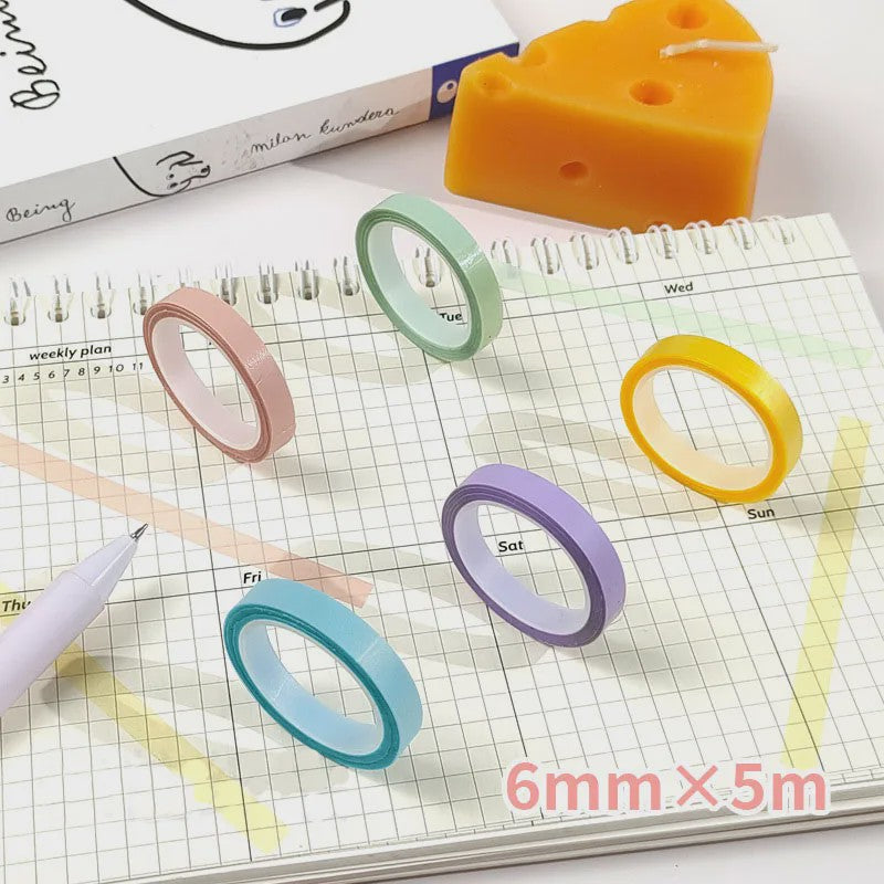 5 Rollen Transparante Fluorescerende Markeringstape - 5 Kleuren
