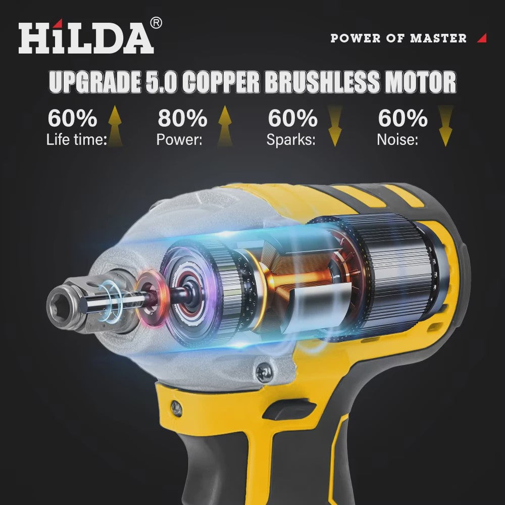 HILDA Accu Slagschroefmachine Brushless Krachtig 1/2" met Makita Batterij Compatibiliteit
