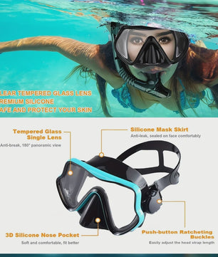 Professionele Duikbril en Snorkel Set voor Volwassenen - Panoramisch Zicht & Duurzaam Gehard Glas