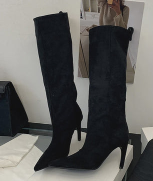 Chique Dames Hoge Laarzen met Puntige Neus en Lage Naaldhak - Herfst/Winter Collectie