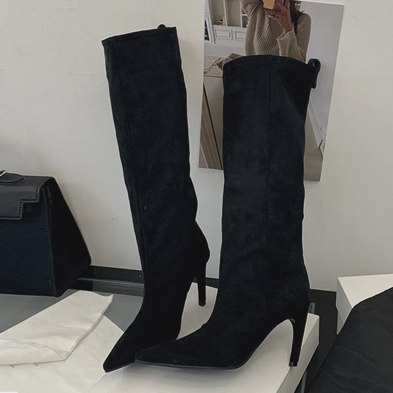 Chique Dames Hoge Laarzen met Puntige Neus en Lage Naaldhak - Herfst/Winter Collectie