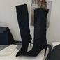 Chique Dames Hoge Laarzen met Puntige Neus en Lage Naaldhak - Herfst/Winter Collectie