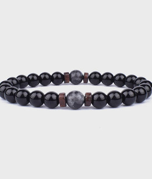 Natuursteen Armband Heren Dames - Lava & Hout Kralen 8mm