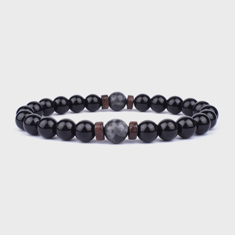 Natuursteen Armband Heren Dames - Lava & Hout Kralen 8mm