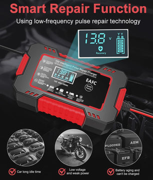 Intelligente 12V 6A Puls Batterijlader met LED Display voor Auto, Moto, Truck