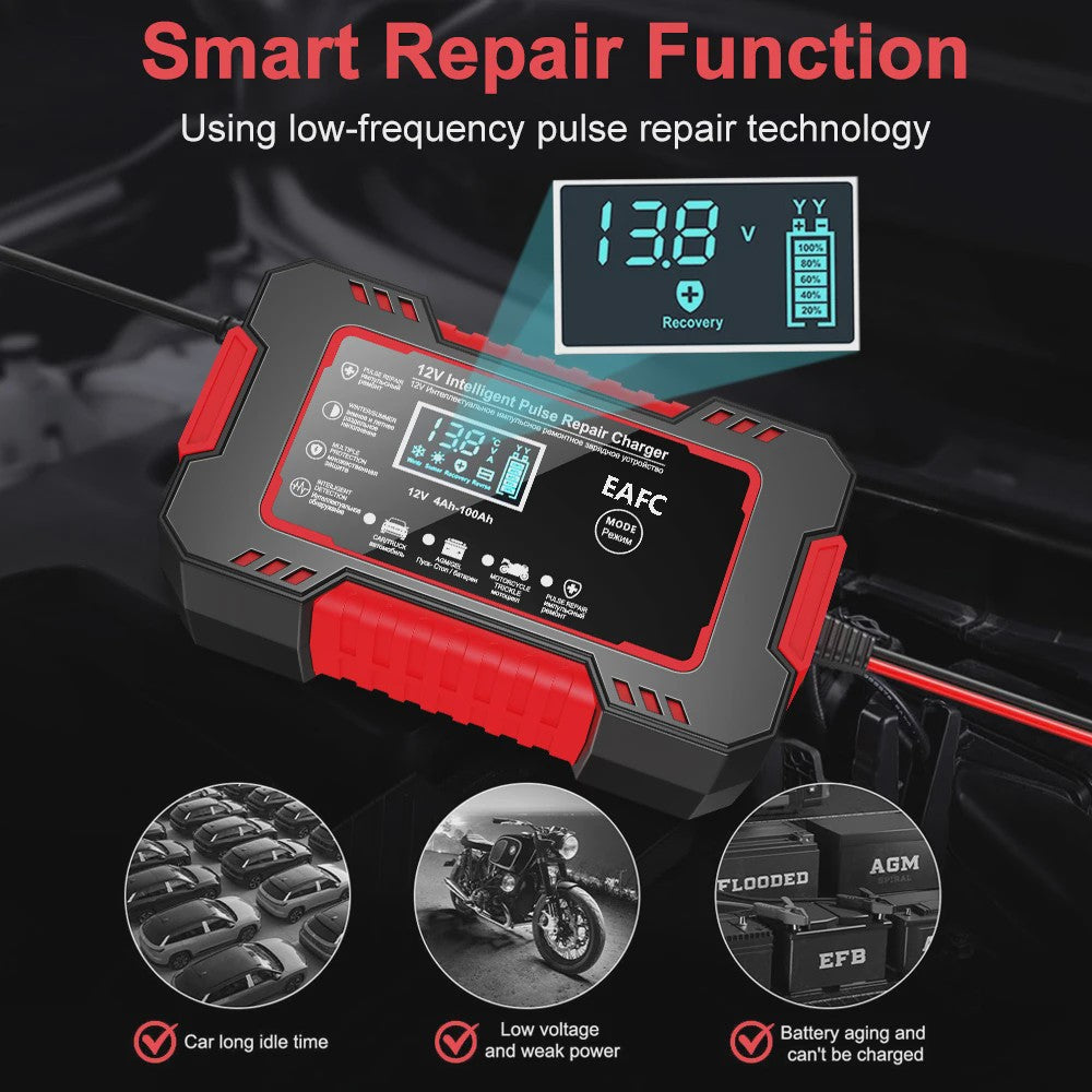 Intelligente 12V 6A Puls Batterijlader met LED Display voor Auto, Moto, Truck