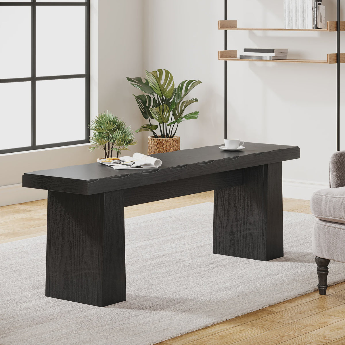 Tribesigns Houten Entree Bank Zwart - 120 cm Lange Eetkamerbank met Stevig Frame