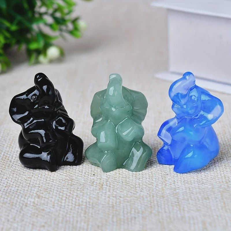 Handgesneden Kristallen Olifant - Natuursteen Decoratie & Meditatie Steen (3.5cm)