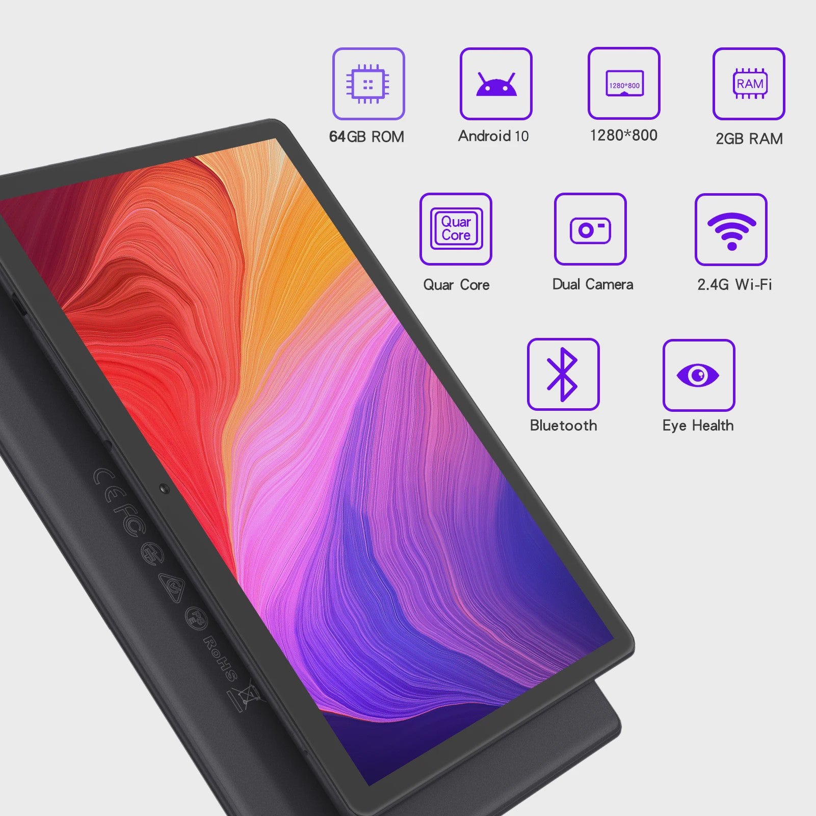 PRITOM 10 Inch Android 13 Tablet PC met SIM-slot, 64GB Opslag, Quad Core & WiFi