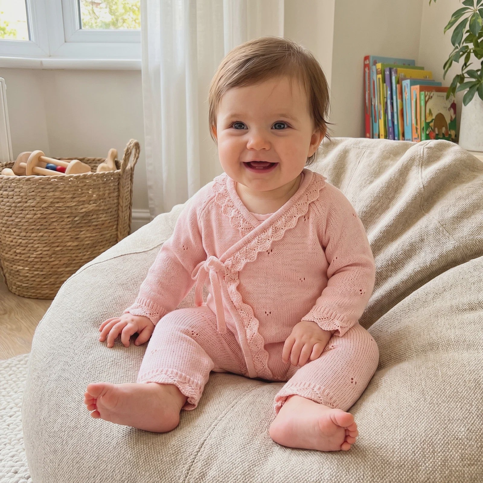 Gebreide Baby Romper met Kanten Rand en V-hals - Jumpsuit voor Jongens & Meisjes