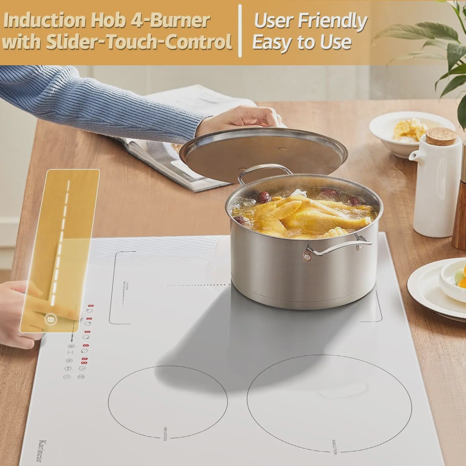 Karinear Inductie Kookplaat 59cm Wit Keramisch Glas - 4 Zones met Flex Zone