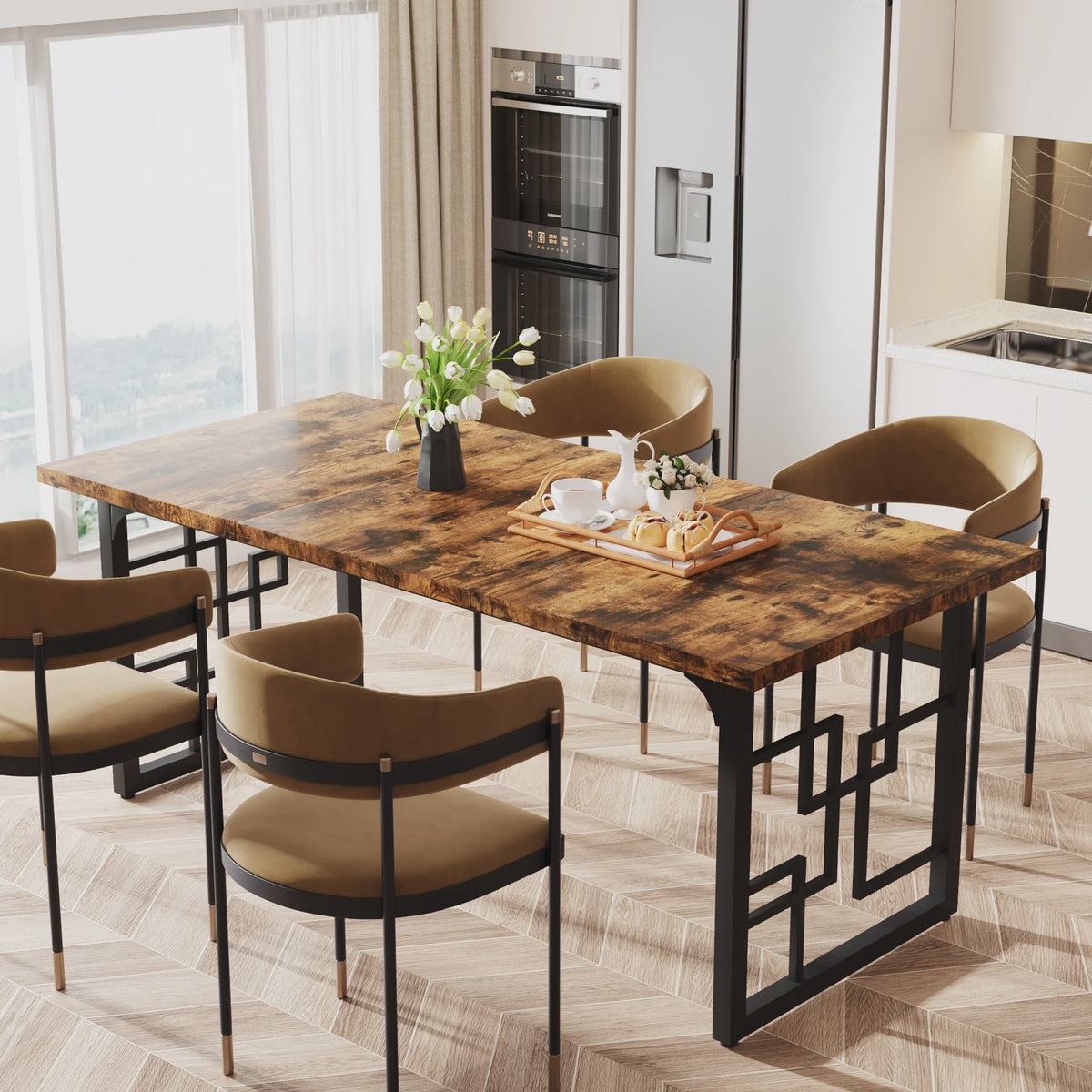 Tribesigns Bureau 160cm - Industrieel Hout & Zwart Metaal - Ruim Werkbureau