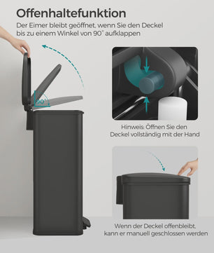 SONGMICS Keukenprullenbak 40L met Pedal en Deksel - RVS