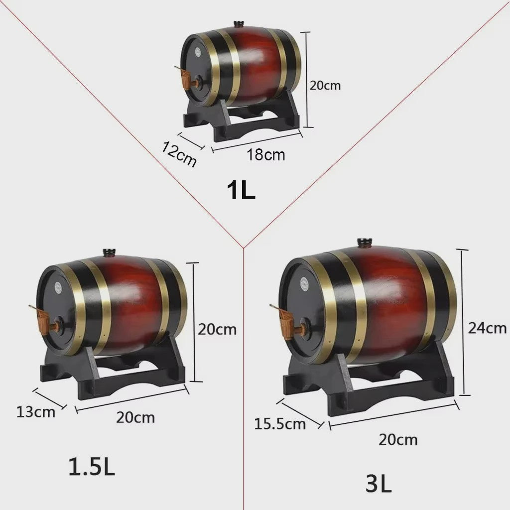 Houten Wijnvat 1L, 1.5L, 3L - Vintage Eiken Vat voor Wijn, Whiskey & Bier - Decoratie