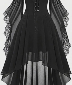 Gothic Heksenjurk Dames - Middeleeuwse Vampier Stijl met Vlinder Mouwen & Kant