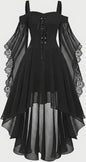 Gothic Heksenjurk Dames - Middeleeuwse Vampier Stijl met Vlinder Mouwen & Kant