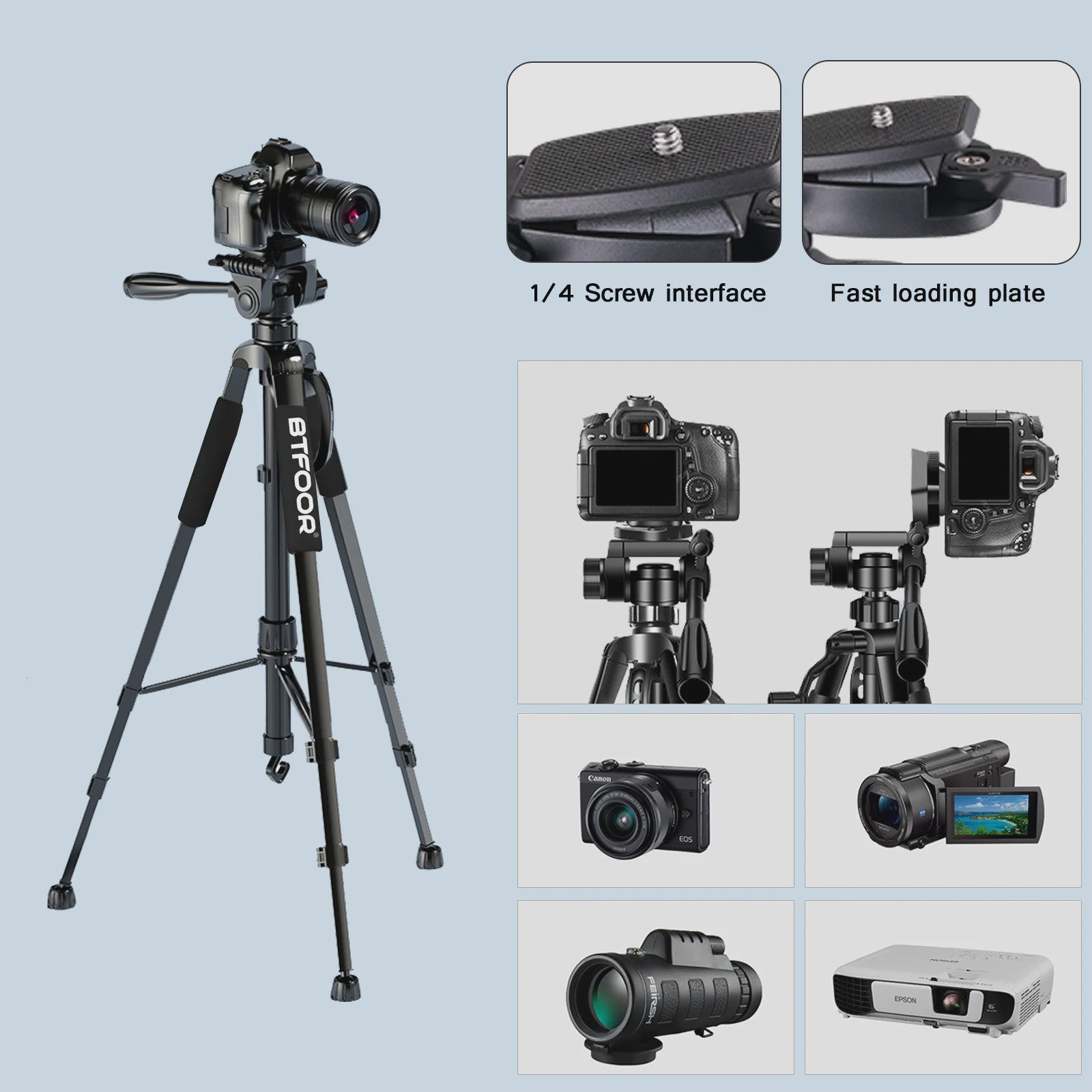 Professionele Aluminium Camera Statief 140cm - Verstelbaar & Draagbaar voor DSLR, Spiegelreflex en Smartphone