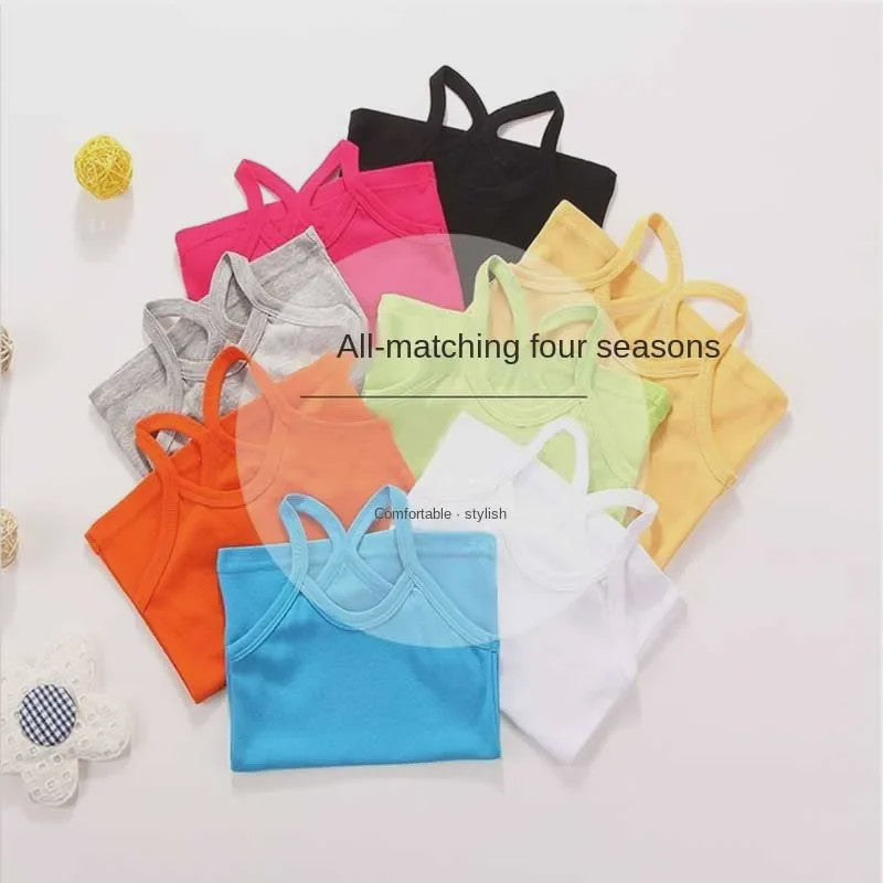 Zomers Katoenen Meisjes Hemdje Mouwloos Effen Kleur T-shirt Casual Kleding 2-12 Jaar