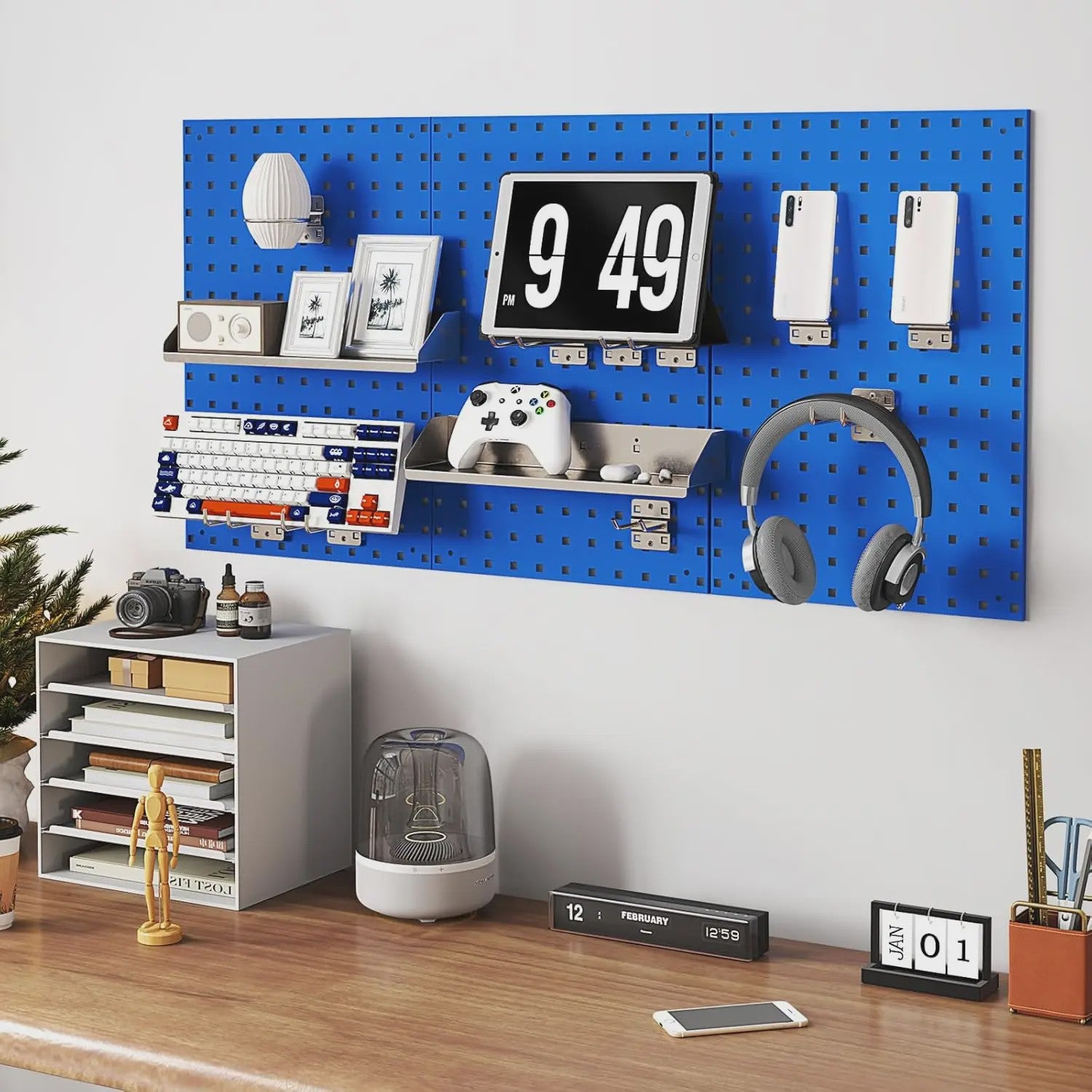 Blauwe Gereedschapswand met 3 Pegboards en 28 Delige Accessoireset - Geperforeerd Ophangsysteem