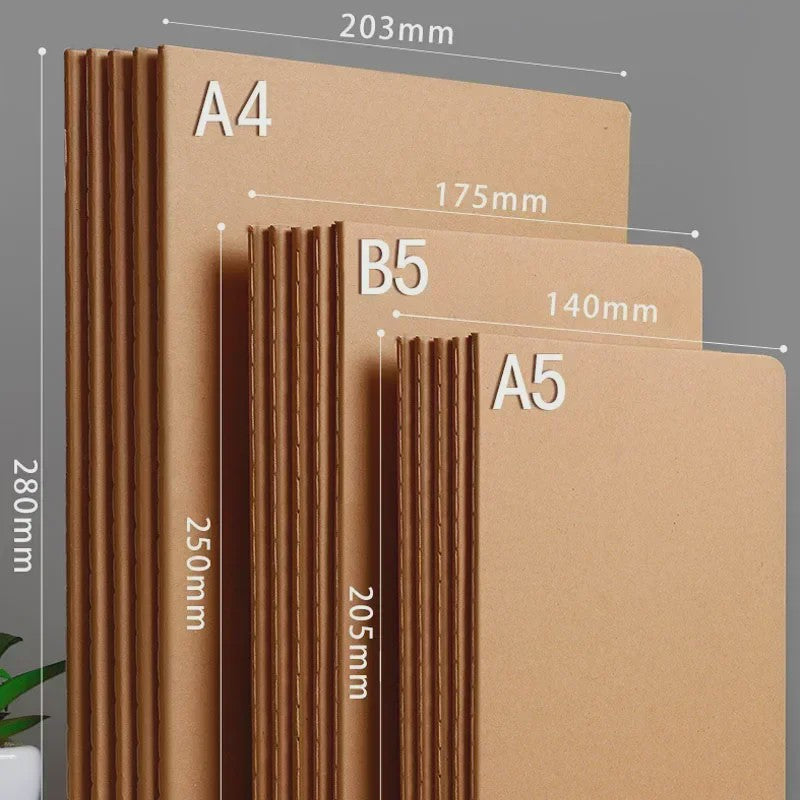 Vintage A5 Notitieboek met Kraft Kaft - Blanco, Gelinieerd of Geruit Papier