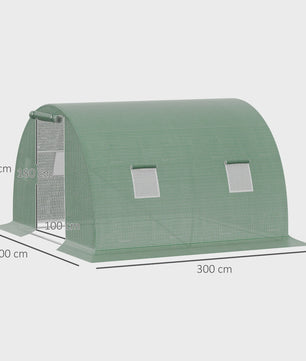 Outsunny Tunnel Kas 9m² - 3x3x2m - Groen - Met Roll-up Deur en 4 Ramen