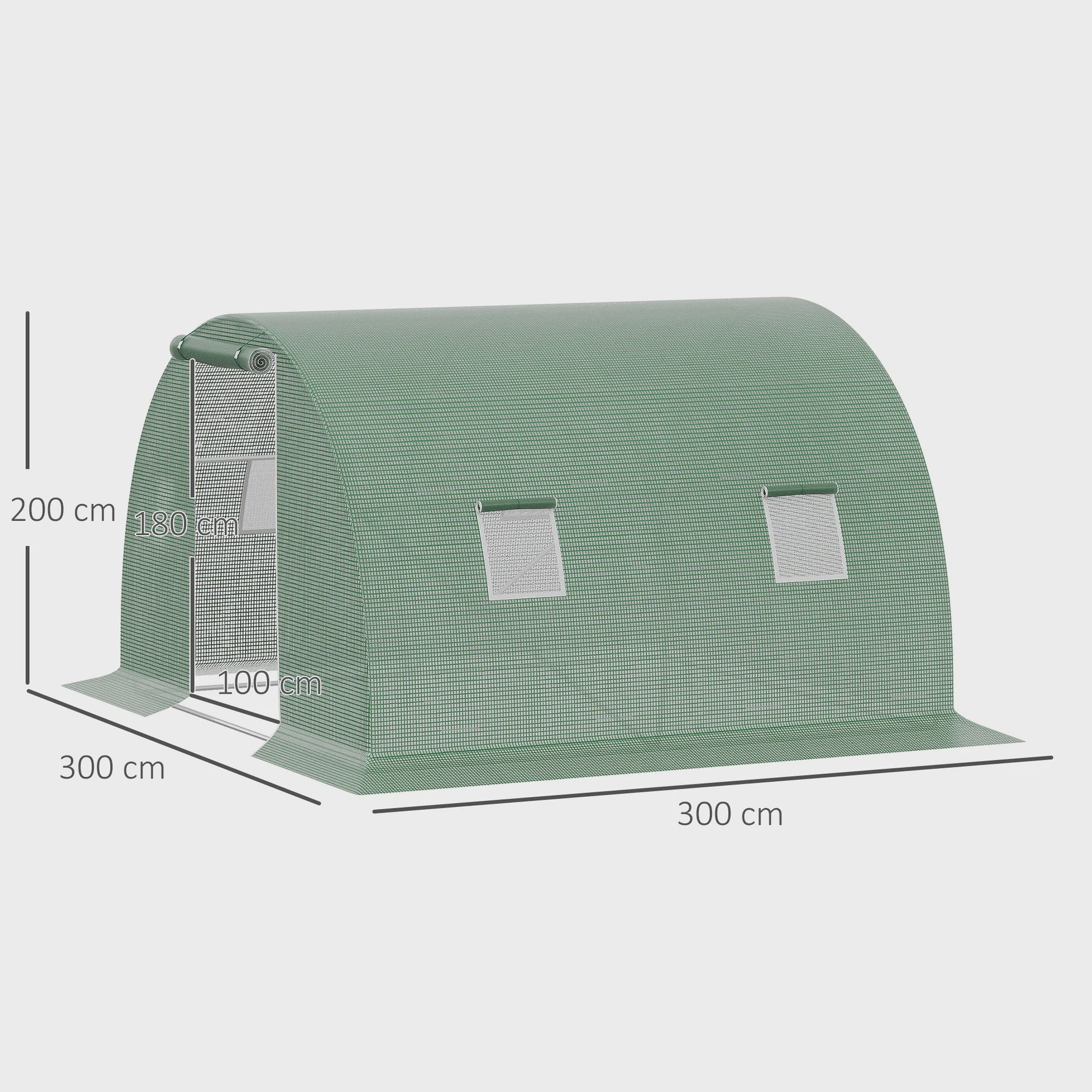Outsunny Tunnel Kas 9m² - 3x3x2m - Groen - Met Roll-up Deur en 4 Ramen