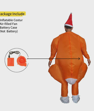 Opblaasbaar Kalkoen Kostuum met Kerstmuts - Grappig Jumpsuit voor Feestjes