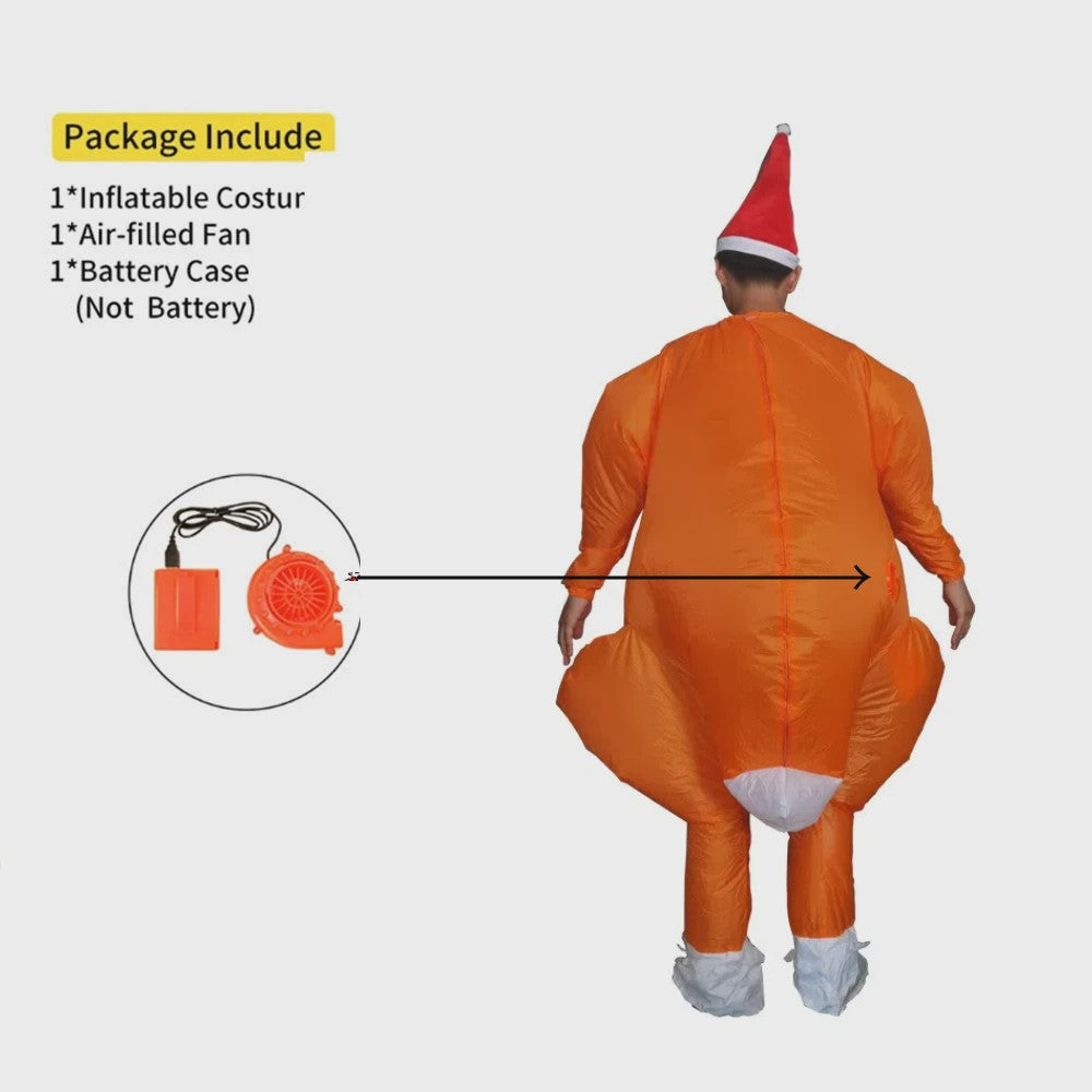 Opblaasbaar Kalkoen Kostuum met Kerstmuts - Grappig Jumpsuit voor Feestjes
