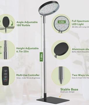 Full Spectrum LED Plantenlamp met 48 LEDs, Instelbare Hoogte & Timer
