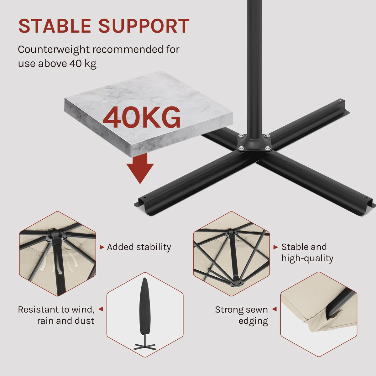 WOLTU Cantilever Parasol - Waterdicht, UV-beschermend met slinger en hoes voor tuin en terras