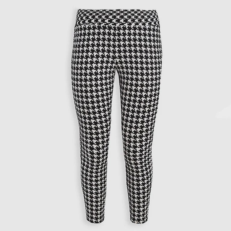 Plus Size Leggings Dames met Pied-de-Poule Print - Hoge Taille Capri Broek