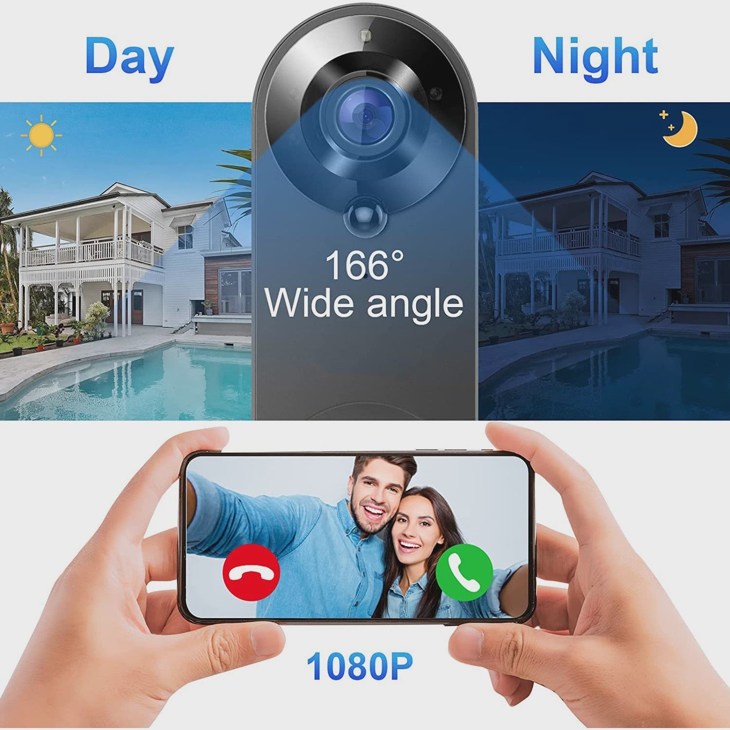 Slimme WiFi Video Deurbel met 1080P HD Camera, Nachtzicht en Bewegingsdetectie