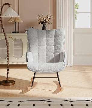 Anajqaqia Schommelstoel Teddy Stof Lichtgrijs - Comfortabele Relaxfauteuil