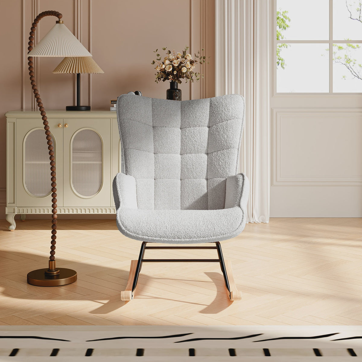Anajqaqia Schommelstoel Teddy Stof Lichtgrijs - Comfortabele Relaxfauteuil