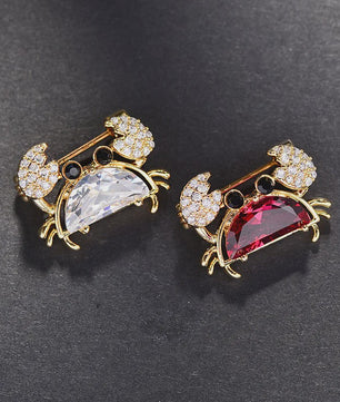 Unieke Krab Broche met Gekleurde Zirkonia - Stijlvol Dames Accessoire