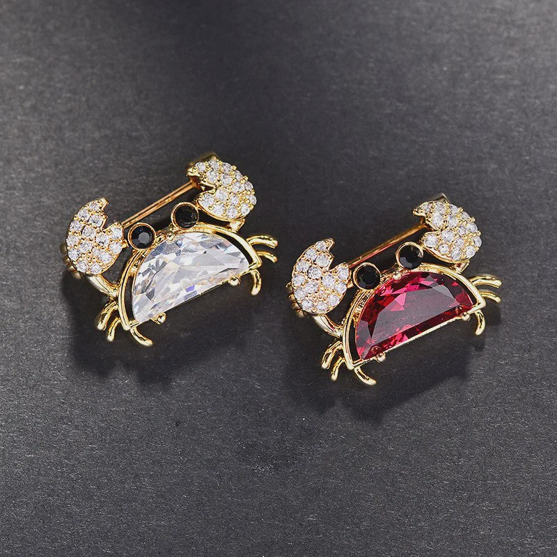 Unieke Krab Broche met Gekleurde Zirkonia - Stijlvol Dames Accessoire