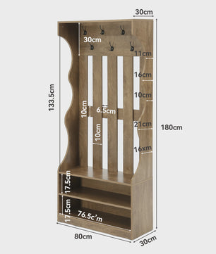 3-in-1 Halmeubel met Schoenenbank en Kapstok - Boerderijstijl Entree Organizer - 180cm Hoog - Bruin
