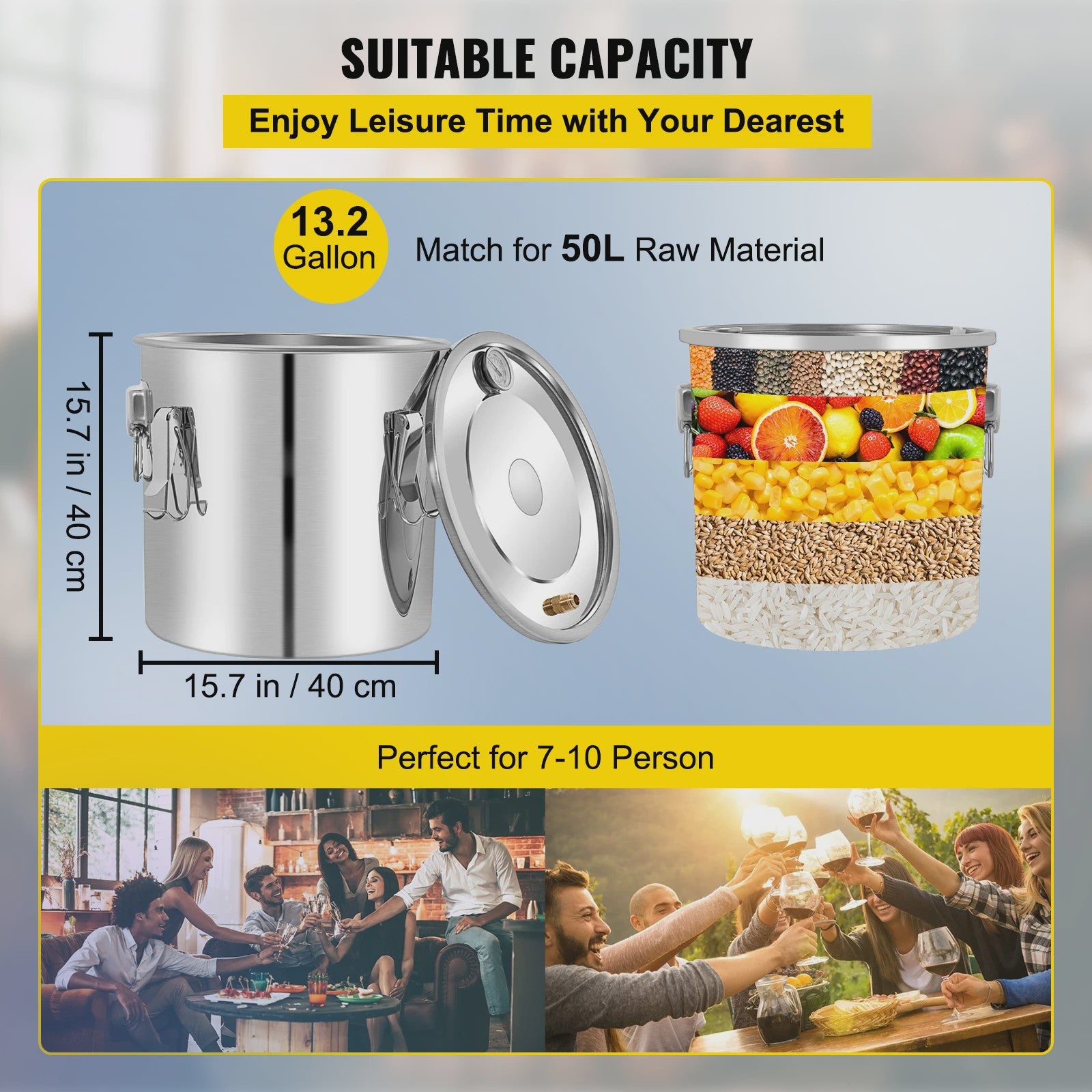 50L RVS Alcohol Distilleerder - Professionele Stookketel voor Whisky, Wijn & Bier